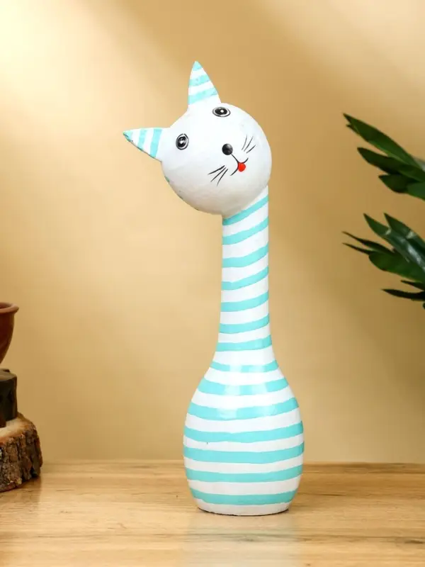 Набор сувенирный "Полосатые коты" дерево H 27, 22, 17 см, цв. бело-бирюзовый