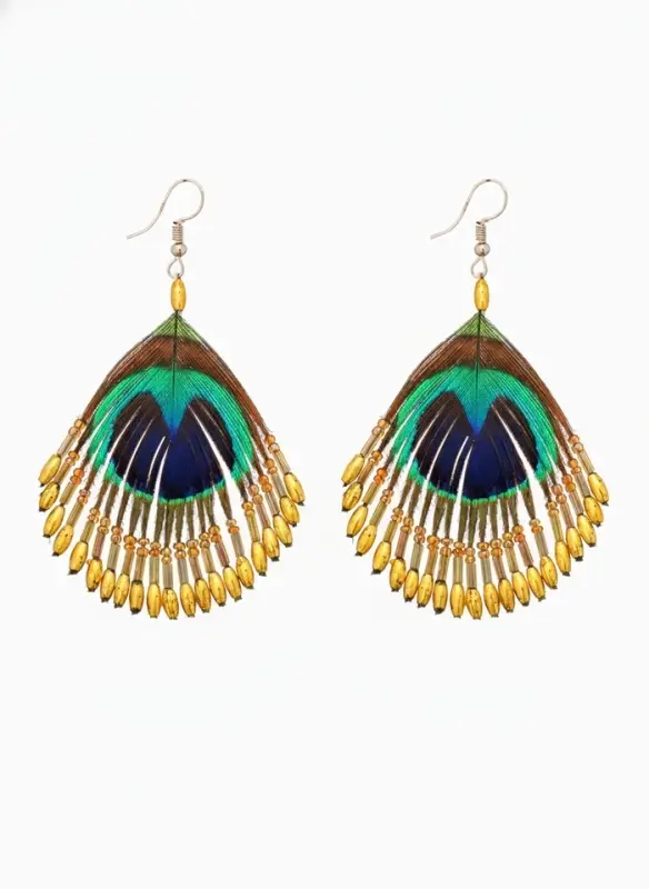 Серьги "Павлин" 5х8 см, цв. жёлтый