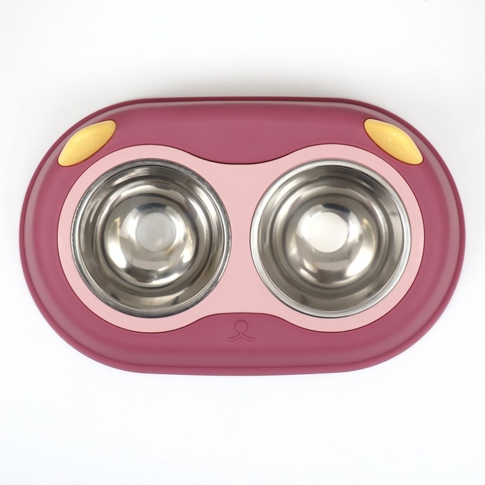 Миска металлическая двойная на пластиковом основании 2 х 160 мл, 34 х 28 х 5 см, бордовая