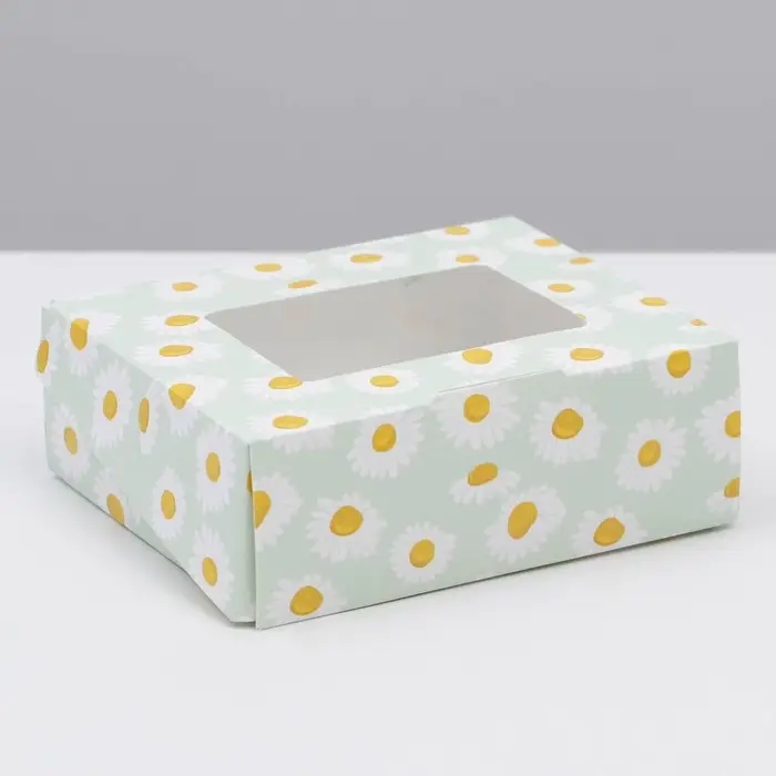 Кондитерская упаковка, коробка с ламинацией &laquo;Ромашки&raquo;, 10 х 8 х 3.5 см