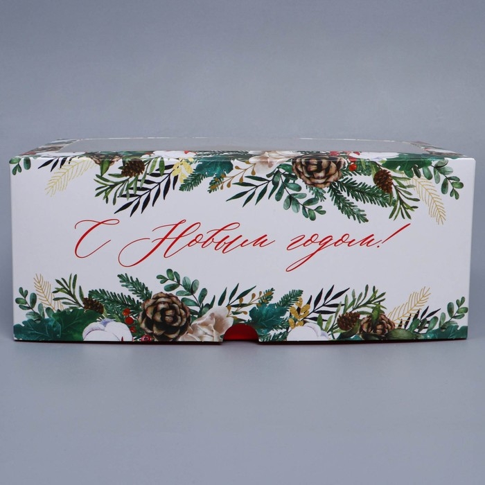 Коробка складная на 6 капкейков с окном &laquo;Веточки&raquo;, 25 х 17 х 10 см, Новый год