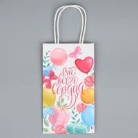 Пакет подарочный крафтовый, упаковка, &laquo;От всего сердца&raquo;, шары, 12 х 21 х 9 см