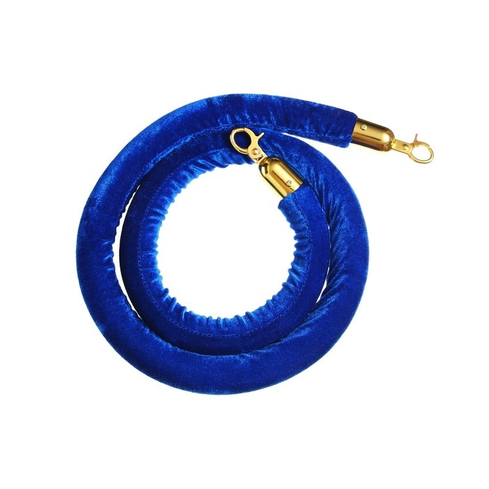 Канат бархатный оградительный, 1.5м, золотой наконечник, синий