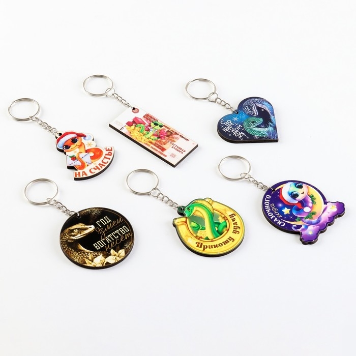 Брелок новогодний, для ключей, деревянный &laquo;Новогодний&raquo;, МИКС из 6 штук