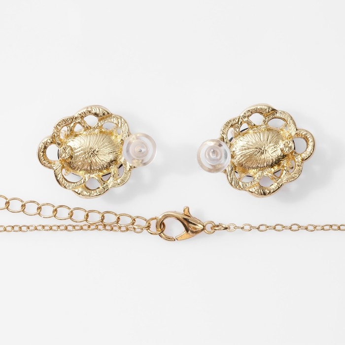 Гарнитур 2 предмета: серьги, кулон &laquo;Эдель&raquo; круглое трио, цвет чёрно-белый в золоте, 50 см