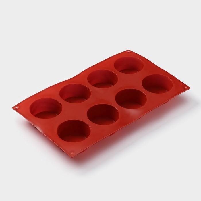 Форма силиконовая для выпечки Доляна &laquo;Фигуры.Круг&raquo;, 29&times;17&times;2,7 см, 8 ячеек (5,8&times;2,7 см), цвет коричневый