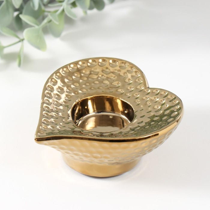 Подсвечник керамика на 1 свечу "Сердце" d=4 см золото 10,2х10,2х4,3 см