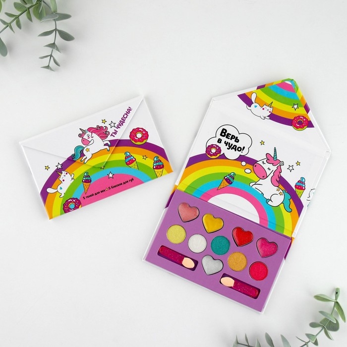 Набор косметики для девочки &laquo;Ты чудесна&raquo;, тени 5 цв по 1,3 гр, блеск 5 цв по 0,8 гр