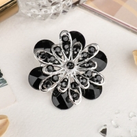 Брошь &laquo;Цветок&raquo; астры, цвет чёрный в серебре