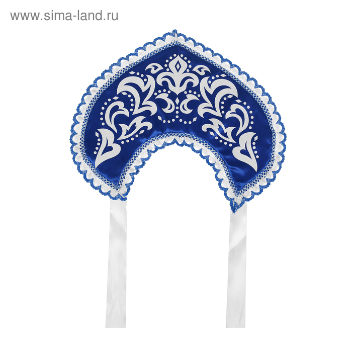 Кокошник &laquo;Морозный узор&raquo;, атлас, цвет синий