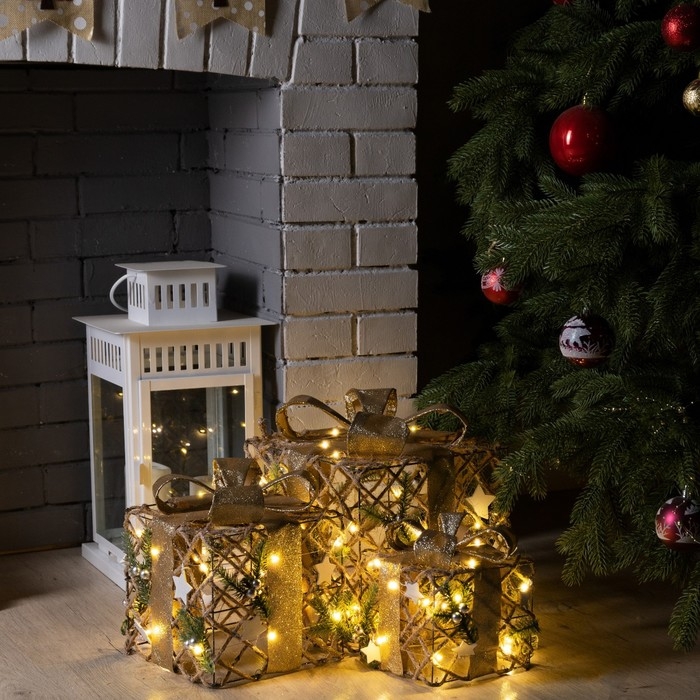 Светодиодная фигура «Подарки серые» 15, 20, 25 см, текстиль, металл, батарейки ААх2 (не в комплекте), свечение тёплое белое Светодиодная фигура «Подарки серые» 15, 20, 25 см, текстиль, металл, батарейки ААх2 (не в комплекте), свечение тёплое белое