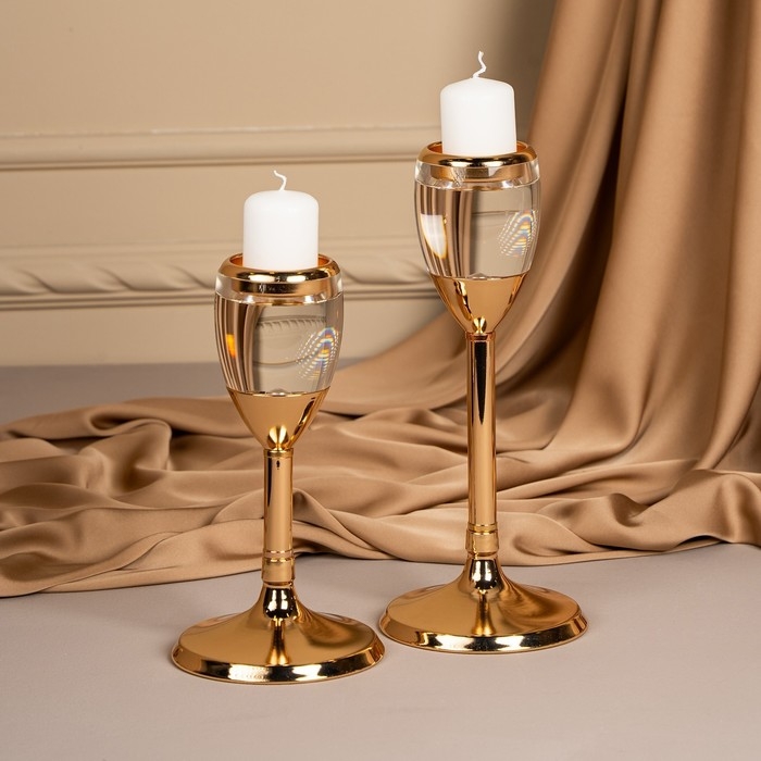 Подсвечник металл, стекло на 1 свечу &laquo;Безмятежность&raquo; цвет золото 11 х 11 х 21 см