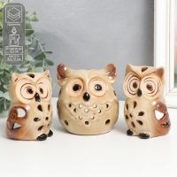 Подсвечник керамика "Филины - ажур" набор 3 шт 9,5х7х7 10х9х7,5х10х6,5х7 см