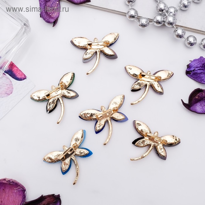 Брошь &laquo;Стрекозка&raquo;, цвет МИКС в золоте (неделимая фасовка 12 шт., цена за шт.)