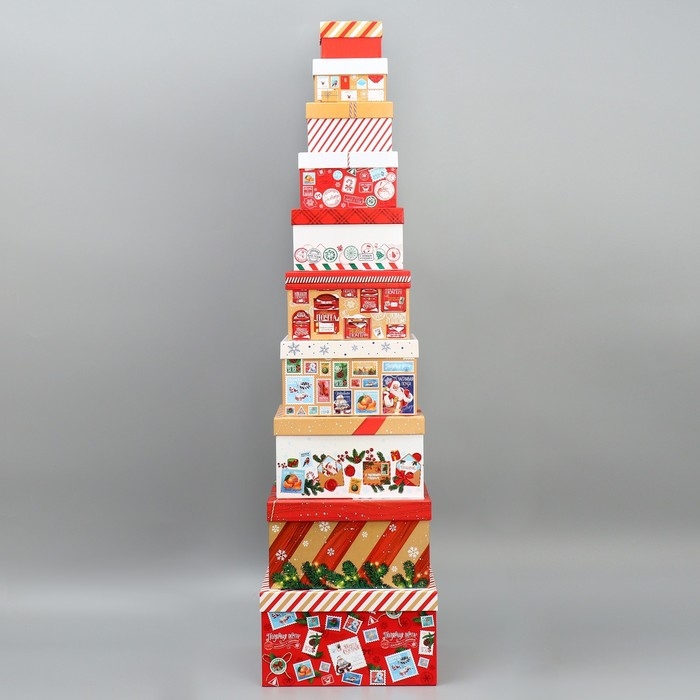 Набор подарочных коробок 10 в 1 &laquo;Новогоднее послание&raquo;, 10 х 10 х 6 &ndash; 28 х 28 х 15 см, Новый год