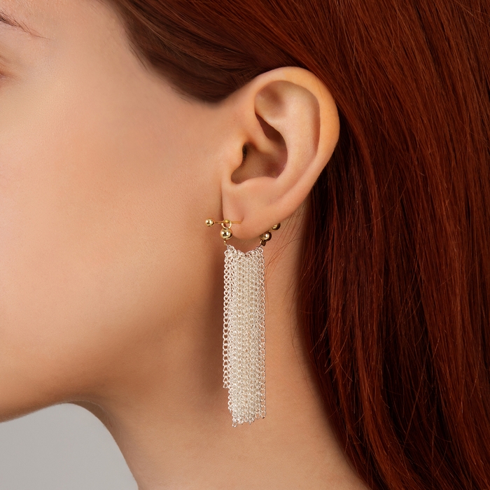 Серьги металл &laquo;Цепи&raquo; сборка, цвет серебряно-золотой