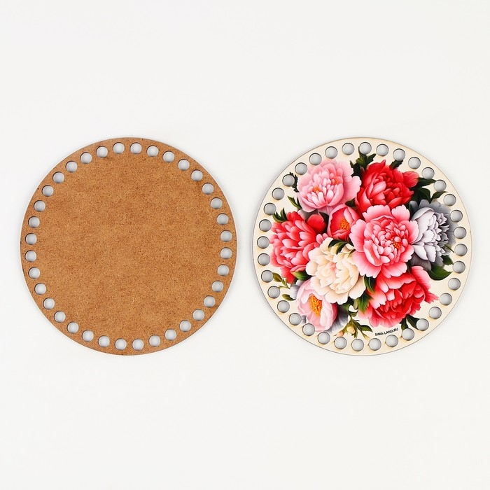 Донышки для вязания 2 в 1 &laquo;Пионы&raquo;, круг 15 см, хдф 3 мм