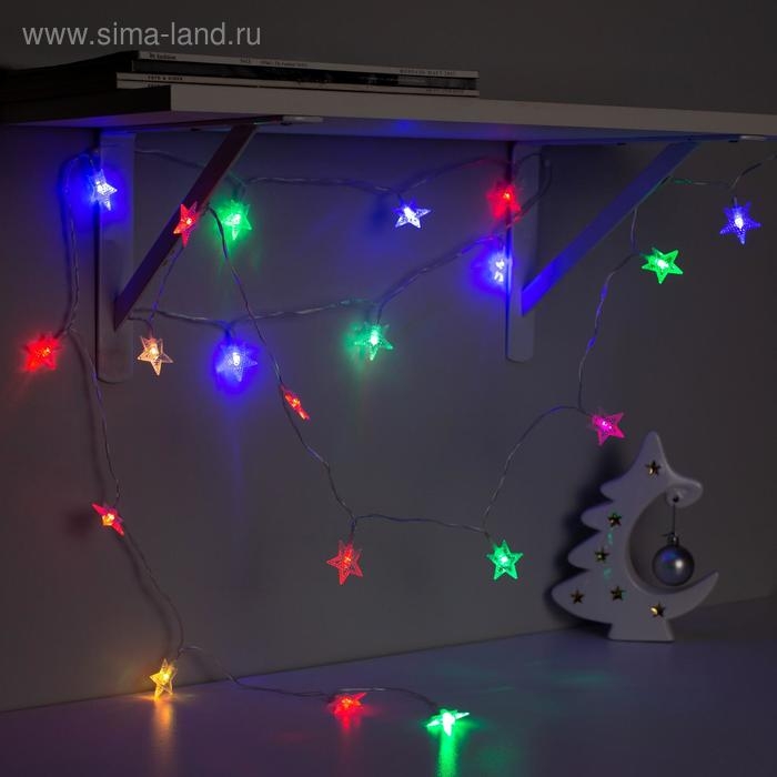 Гирлянда &laquo;Нить&raquo; 3 м с насадками &laquo;Звёзды&raquo;, IP20, прозрачная нить, 20 LED, свечение мульти (RG/RB), мигание, USB