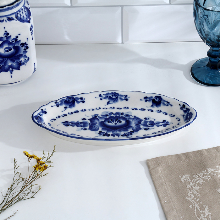 Селёдочница &laquo;Цветок&raquo;, 27&times;13&times;2 см, гжель