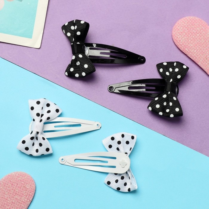 Невидимка для волос Невидимка для волос "Бантики" (набор 8 шт) горох, чёрно-белый