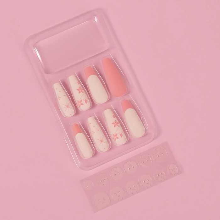 Накладные ногти &laquo;Розовая дымка&raquo;, 12 шт, с клеевыми пластинами, форма балерина, цвет розовый/бежевый