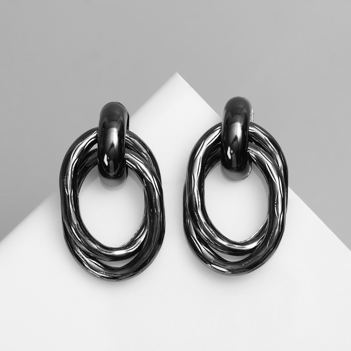 Серьги металл &laquo;Геометрия&raquo; овалы переплетённые, цвет серый металл