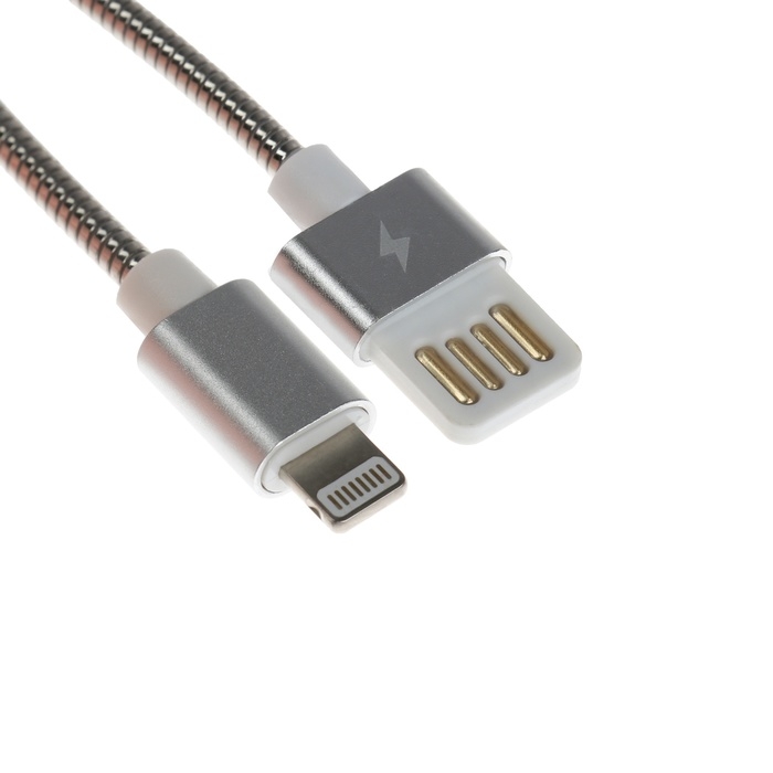 Кабель Lightning - USB, 2.1 А, металлическая оплётка, 1 метр, серебристый Кабель Lightning - USB, 2.1 А, металлическая оплётка, 1 метр, серебристый