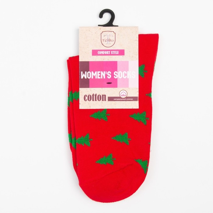 Носки женские &laquo;Ёлочки&raquo; цвет красный, размер 23-25