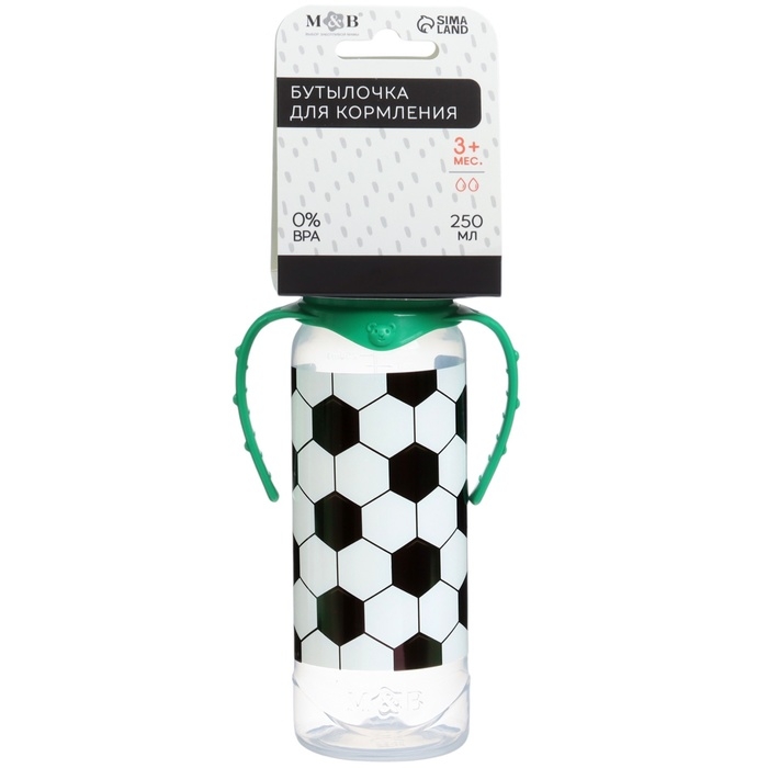 Бутылочка для кормления &laquo;Футболист&raquo;, классическое горло, 250 мл., от 3 мес., цилиндр, с ручками