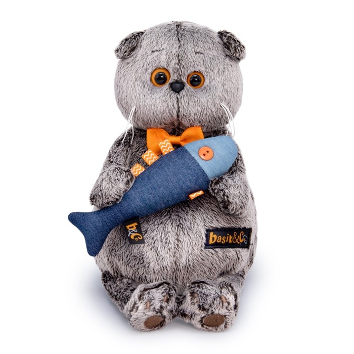 Мягкая игрушка &laquo;Басик с джинсовой рыбкой&raquo;, 19 см