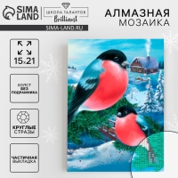 Алмазная мозаика на новый год с частичным заполнением на холсте &laquo;Снегири&raquo;, 15 х 21 см, новогодний набор для творчества