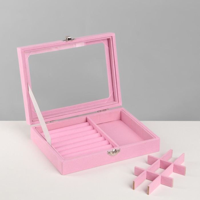 Подставка для украшений «Шкатулка», 7 полос, 9 ячеек, 20,5×15×5 см, цвет розовый Подставка для украшений «Шкатулка», 7 полос, 9 ячеек, 20,5×15×5 см, цвет розовый