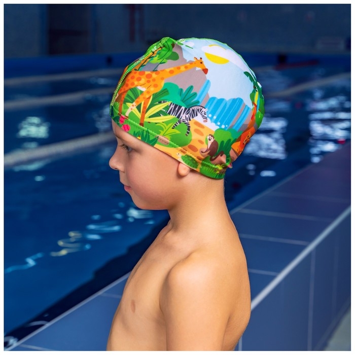 Шапочка для плавания детская ONLYTOP &laquo;Сафари&raquo;, тканевая, обхват 46-52 см