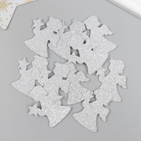Декор "Ангелочек" серебро  5 см набор 10 шт фоам глиттер