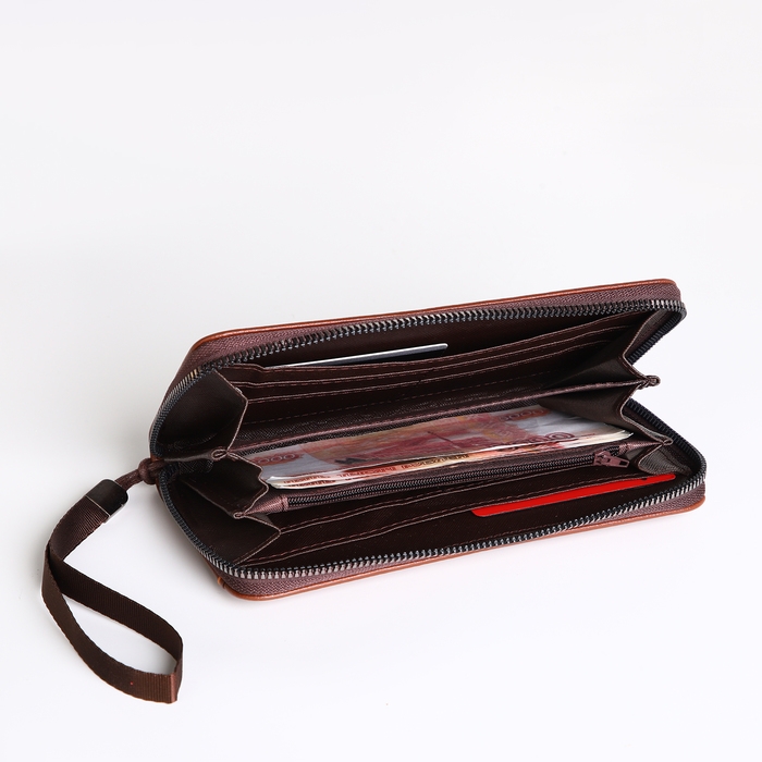 Портмоне-клатч мужской на молнии, цвет рыжий Портмоне-клатч мужской на молнии, цвет рыжий
