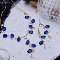 Набор 2 предмета: серьги, колье &laquo;Изумление&raquo; цветение, цвет сине-белый в золоте, 42 см