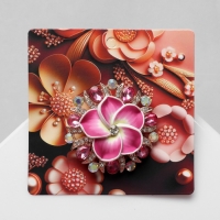 Брошь &laquo;Цветок&raquo; франжипани в стразах, цветная в розовом золоте