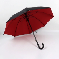 Зонт - трость полуавтоматический &laquo;Однотонный&raquo;, эпонж, двухслойный, 8 спиц, R = 51/60 см, D = 120 см, цвет чёрный/красный