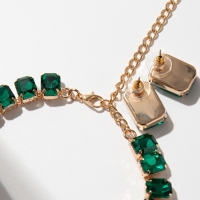 Набор 4 предмета: серьги, колье, браслет, кольцо &laquo;Вечерний&raquo; объём, зелёный в золоте