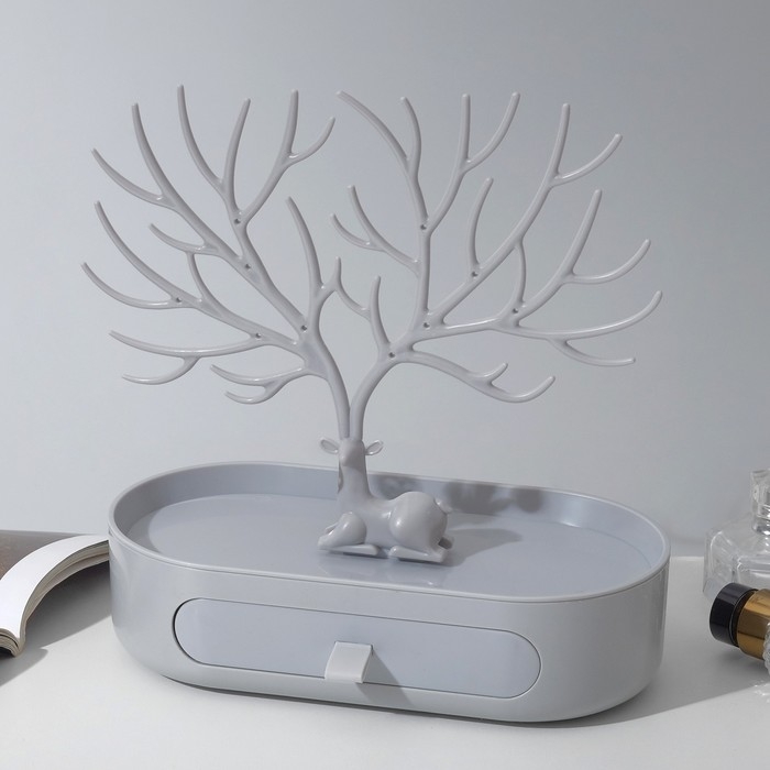 Подставка для украшений &laquo;Олень&raquo;, овальная подставка, 26&times;25 см, цвет серый