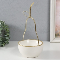 Сувенир керамика, металл подставка "Груша" белая с золотом 13х13х25,5 см