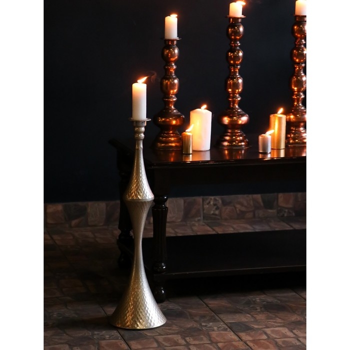 Подсвечник металл на 1 свечу "Рокко" серебро 17,5х17,5х63,5 см