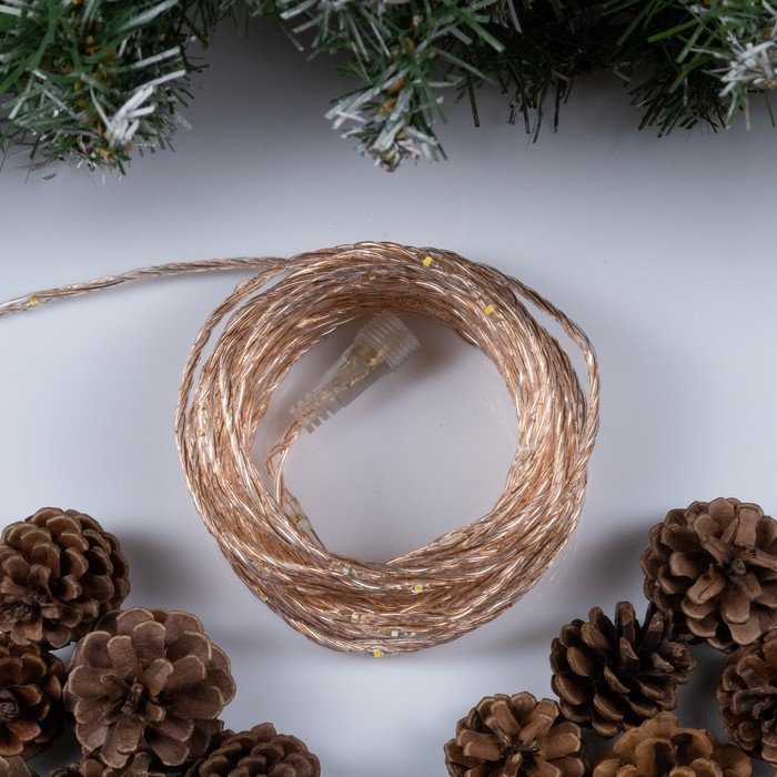 Гирлянда &laquo;Нить&raquo; 10 м роса, IP44, медная нить, 100 LED, свечение тёплое белое, мерцание, 220 В