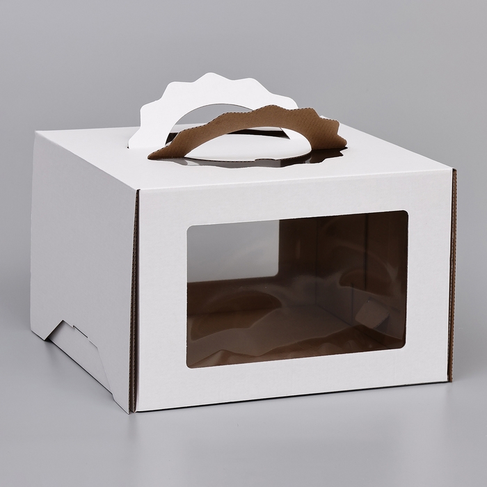 Коробка под торт 3 окна, с ручками, белая, 30 х 30 х 20 см