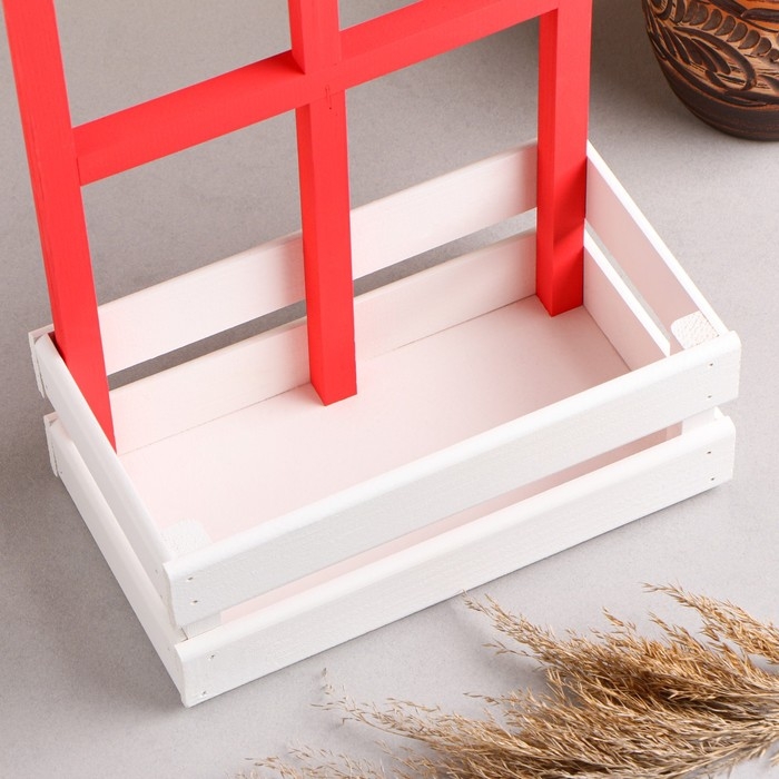 Кашпо деревянное 25&times;18&times;30 см "Букет под окном", с ручкой, белый розовый