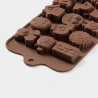 Форма для конфет и шоколада Доляна &laquo;Счастье есть&raquo;, силикон, 21&times;11&times;1,5 см, 15 ячеек, цвет коричневый