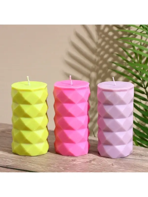 Свеча "Столб ромбики" 6х6х12 см, соевый воск, микс