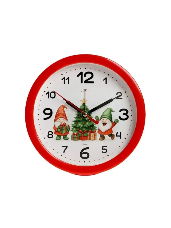 Будильник "Веселые гномы", плавный ход, d=15см, красный
