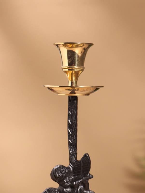 Подсвечник на 1 свечу, латунь, черный с золотом 8,5х8,5х23,5 см