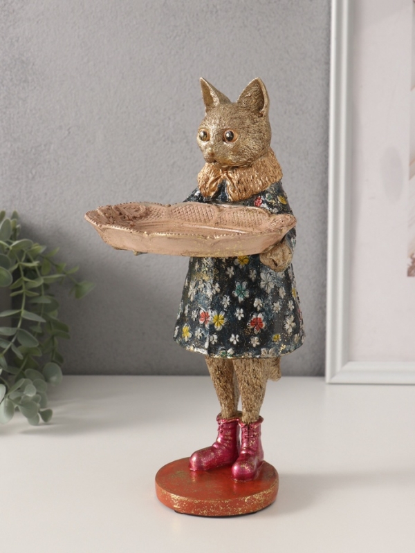 Сувенир полистоун подставка "Кошка в пальто с воротником" 15,5х14х27 см